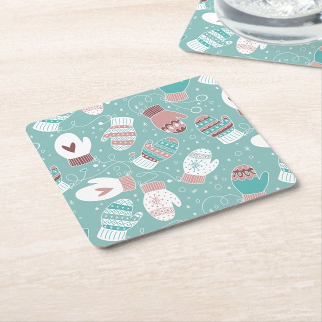 Gemütliche Winter Weihnachten Mittens Muster in Mi Rechteckiger Pappuntersetzer (angewinkelt)