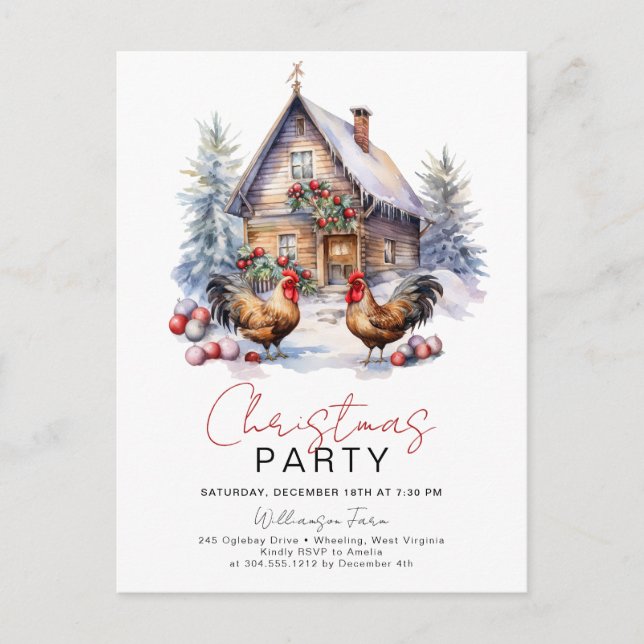 Gemütliche Winterfarm Country Chicken Weihnachts-P Postkarte (Vorderseite)