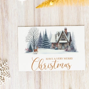 Gemütliche Winterhütte „Fröhliche Weihnachten“ Feiertagspostkarte