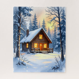 Gemütliche Winterhütte im Schneewald