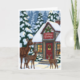 Gemütliche Winterhütte mit Hirschfamilie  Karte