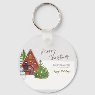 Gemütliche Winterhütte & Snowman Weihnachten Schlüsselanhänger