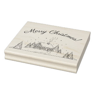 Gemütliche Winterhütte Weihnachtslandschaft Gummistempel