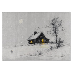 Gemütliche Winterlandschaft mit Schneemann und Cot Schneidebrett