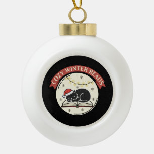 Gemütliche Winterlektüre Süße Weihnachtskatze Büch Keramik Kugel-Ornament