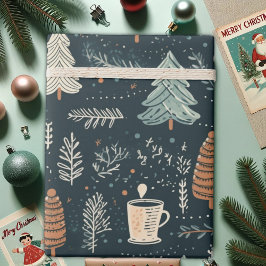 Gemütliche Wintermomente, Kaffee- und Pinienbäume, Geschenkpapier