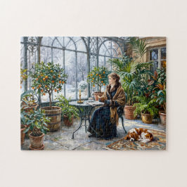 Gemütliche Winterorangerie mit Cavalier Spaniel