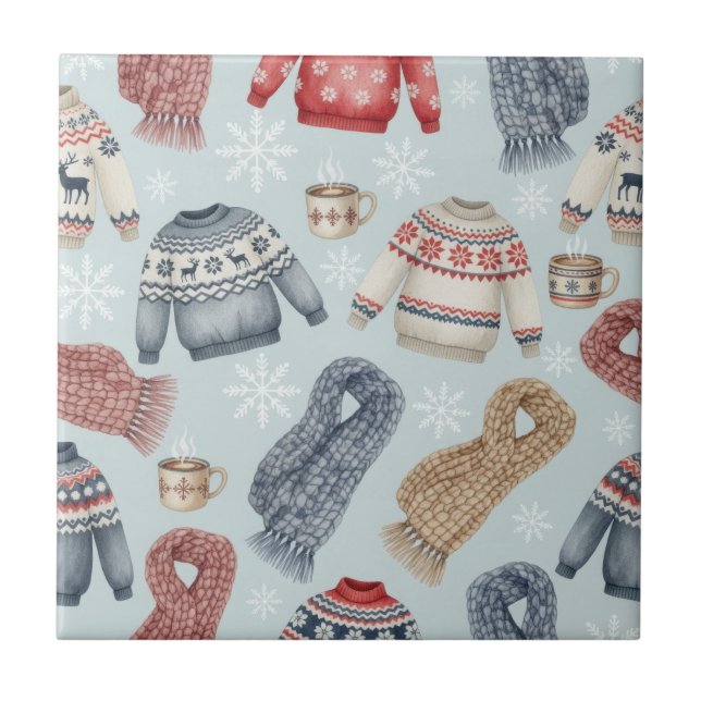 Gemütliche Winterpullover und Schals – Aquarell Fliese (Vorderseite)
