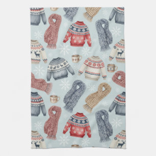 Gemütliche Winterpullover und Schals – Aquarell Geschirrtuch