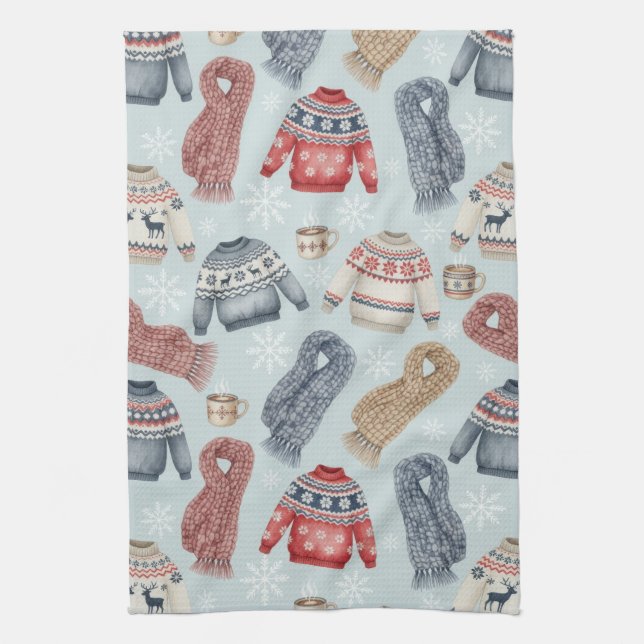 Gemütliche Winterpullover und Schals – Aquarell Geschirrtuch (Vertikal)
