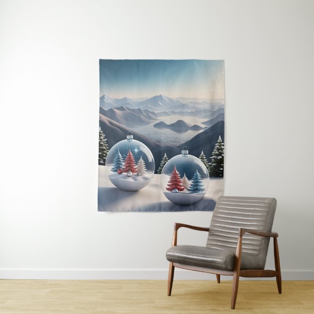 Gemütliche Winterschneeglobe-Szene Wandteppich (Beispiel)
