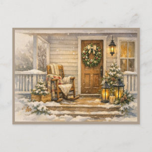 Gemütliche Winterveranda-Aquarell-Kunst Postkarte