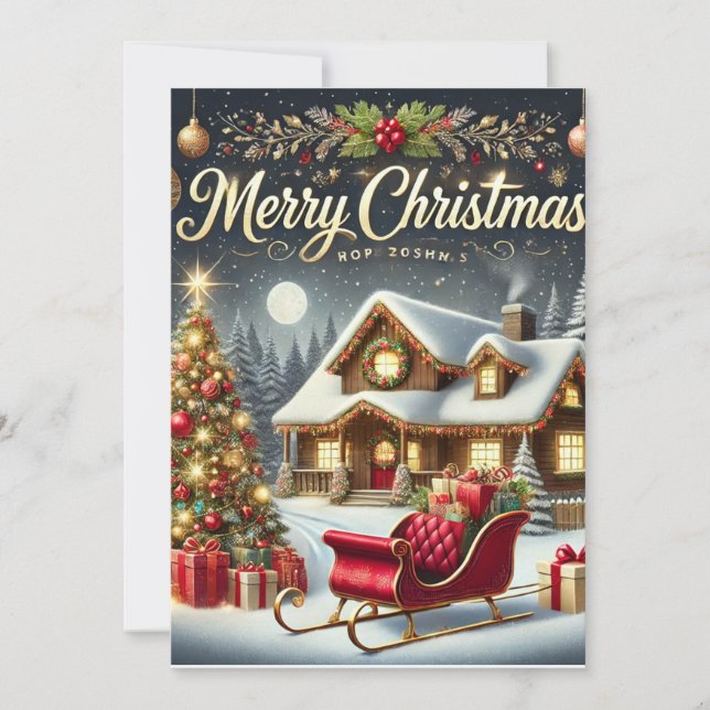 Gemütliche Winterweihnachtskarte - Frohe Weihnacht Feiertagskarte (Vorderseite)