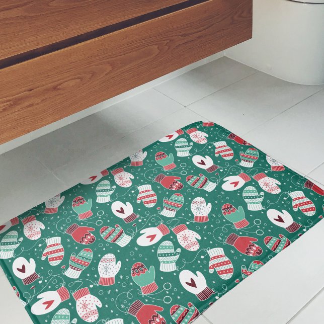 Gemütliche Winterweihnachtszittern im Grünen Badematte (Winter Mittens Bath Mat)