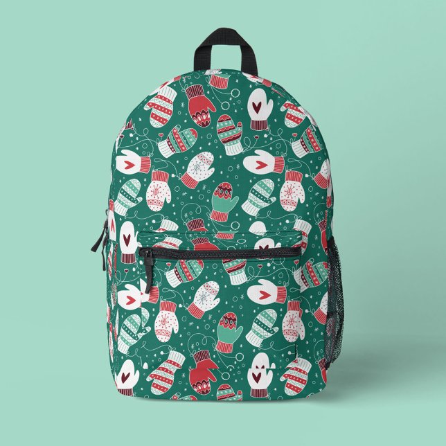 Gemütliche Winterweihnachtszittern im Grünen Bedruckter Rucksack (Green Winter Mittens Pattern Backpack)