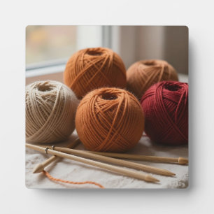 Gemütliche Wollknäuel Stricken Herbsttöne Fotoplatte