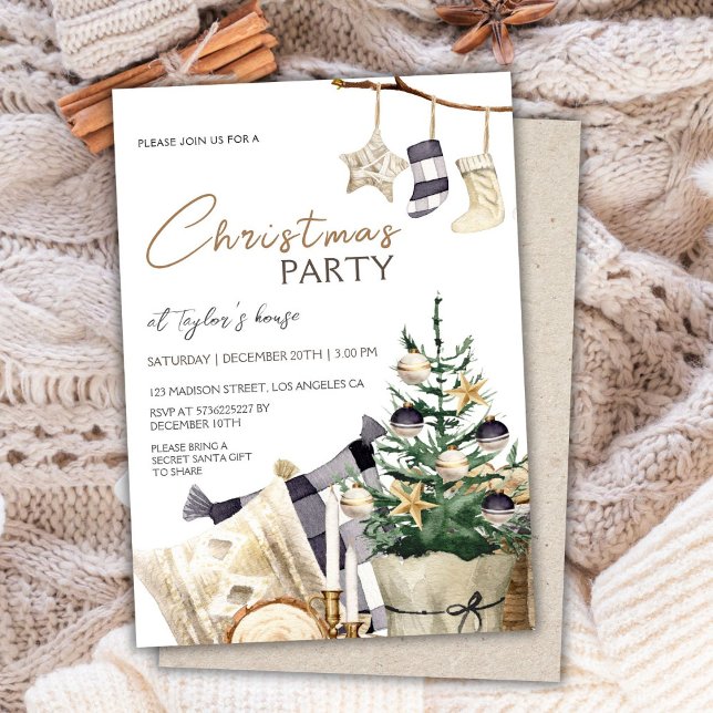 Gemütlicher Aquarellbaum | Weihnachts-Party Einlad Einladung (Von Creator hochgeladen)