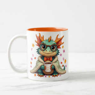Gemütlicher Bartdrache - Drache im Mantel Kaffee Zweifarbige Tasse
