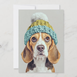 Gemütlicher Beagle in einem Winterhut aus Strick Einladung