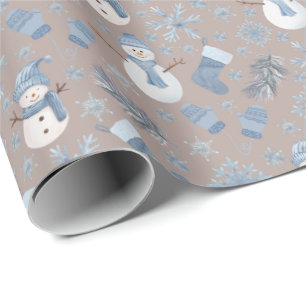 Gemütlicher Blauer Winter auf hellbrauner Seite Geschenkpapier