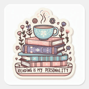 Gemütlicher Bücherstapel & Kaffee Aufkleber - Lese