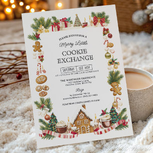 Gemütlicher Cookie-Austausch mit Gingerbread-Haus Einladung