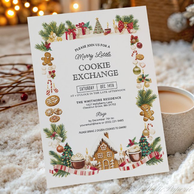 Gemütlicher Cookie-Austausch mit Gingerbread-Haus Einladung (Von Creator hochgeladen)