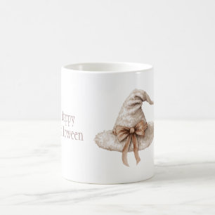 Gemütlicher cremefarbener Hexenhut-Bogen Halloween Kaffeetasse