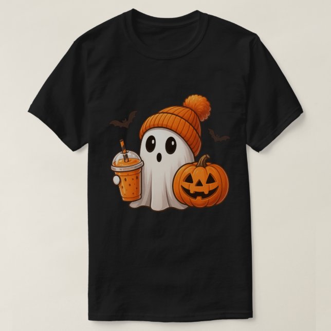 Gemütlicher Fall Halloween - Niedlich Ghost Pumpki T-Shirt (Design vorne)