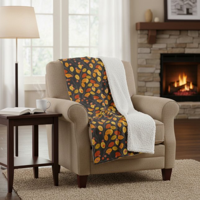 Gemütlicher Fall Sherpa Blankon mit Herbstleaven Sherpadecke (Von Creator hochgeladen)