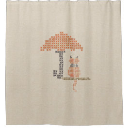 Gemütlicher Funny Cat Linen Look Duschvorhang