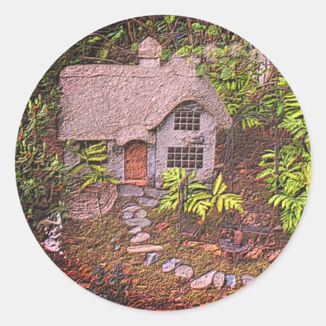 Gemütlicher Garten Hütte Natur Runder Aufkleber (Vorderseite)
