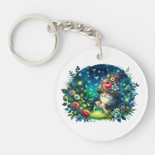 Gemütlicher Garten und Glühwürmchen Schlüsselanhänger