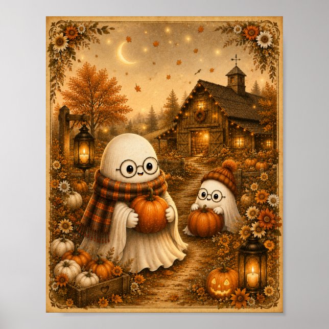 Gemütlicher Geist-Kürbis-Patch-Kunstprint Poster (Vorne)