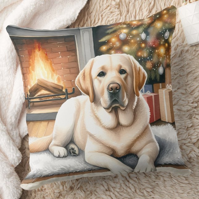 Gemütlicher gelber Labrador Weihnachtsschaukel Hun Kissen (Von Creator hochgeladen)