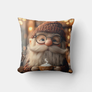 Gemütlicher Gnome Genießen Sie eine Tasse heißen K Kissen