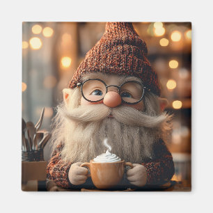 Gemütlicher Gnome Genießen Sie eine Tasse heißen K Magnet