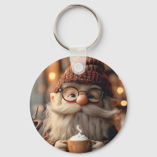 Gemütlicher Gnome Genießen Sie eine Tasse heißen K Schlüsselanhänger