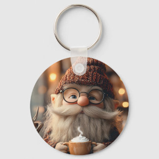 Gemütlicher Gnome Genießen Sie eine Tasse heißen K Schlüsselanhänger