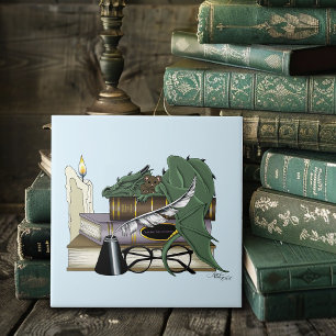 Gemütlicher Grüner Whimsical Schlafender Drache Bü Fliese
