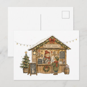 Gemütlicher Heißer Kakao-Weihnachtsmarktstand für Postkarte