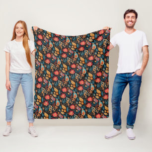 Gemütlicher Herbst-Blumen-Print Digitale Volkskuns Fleecedecke