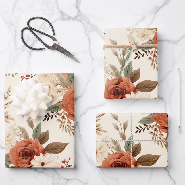 Gemütlicher Herbst florale Prinzessin Digitale Kun Geschenkpapier Set (Vorderseite)