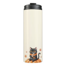 Gemütlicher Herbst Schwarzer Kawaii-Katze Pumpkin