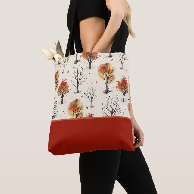 Gemütlicher Herbstbaum Botanischer Druck Farbblock Tasche (Von Nahem)