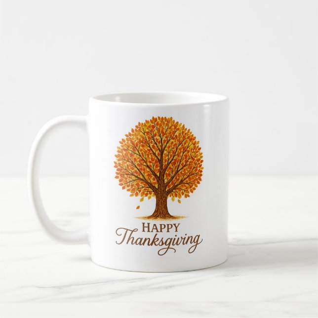 Gemütlicher Herbstbaum Frohes Erntedankfest Becher Kaffeetasse (Links)