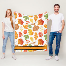 Gemütlicher Herbstlaub Personalisiert Name Fleecedecke