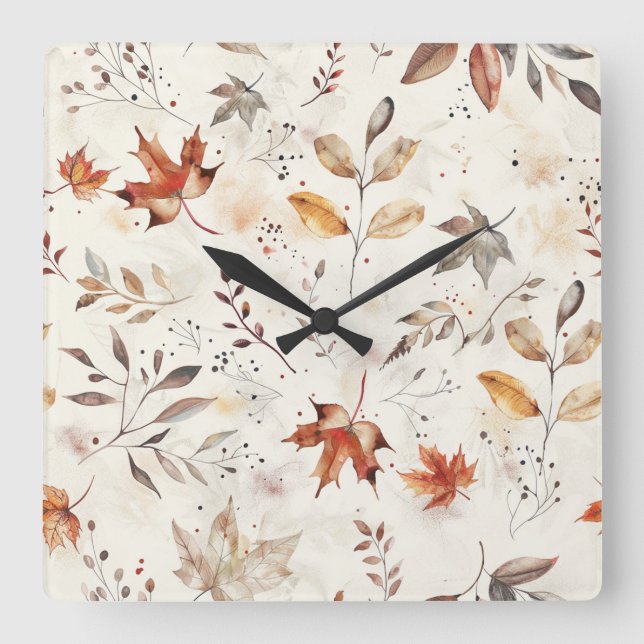 Gemütlicher Herbstleaves botanischer Druck Quadratische Wanduhr (Vorderseite)