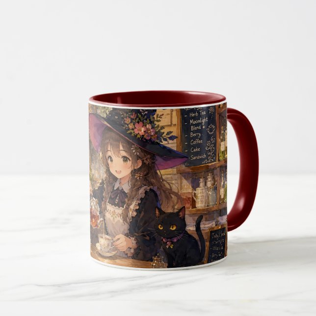 Gemütlicher Hexen-Tea-Time-Katzen-Akzent-Mug Tasse (VorderseiteRechts)
