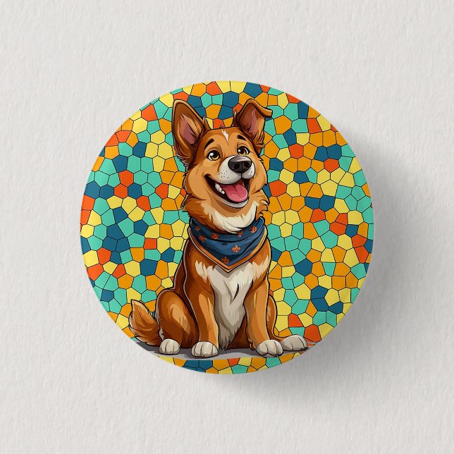 Gemütlicher Hund im Cartoon Button (Vorderseite)